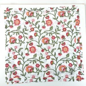 Pottery Barn Block Print Cotton Napkins White Pink Floral Linen 20 x 20 Set FLAW